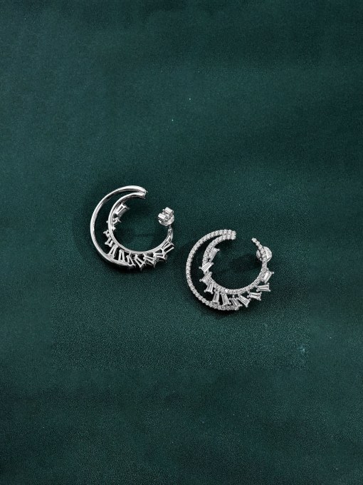 White [e 2505] 925 Sterling Silver High Carbon Diamond Geometric Dainty Stud Earring